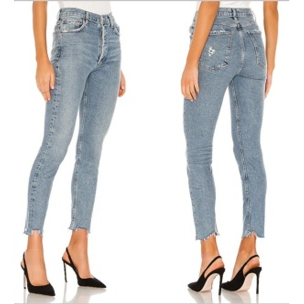 AGOLDE Nico High‎ Rise Slim Rooted Distressed Raw Hem Jeans Women's 32